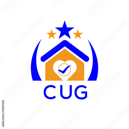 CUG House logo. KJG Letter logo and icon. Blue vector image on white background. KJG house Monogram home logo picture design and best business icon. 
 photo