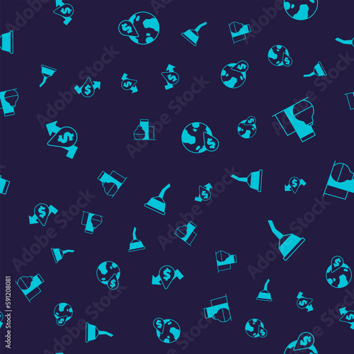 Set Oil price increase, tank storage, drop with dollar symbol and Canister for motor machine oil on seamless pattern. Vector