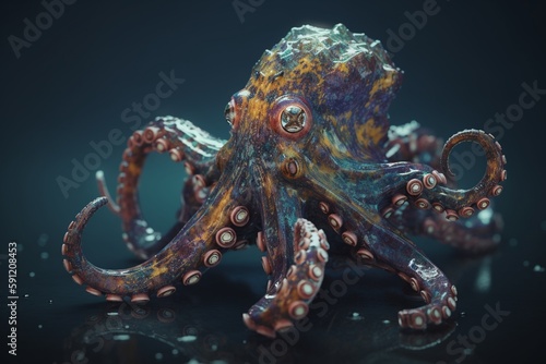 A detailed illustration of a sea creature, such as a dolphin or octopus, Generative AI