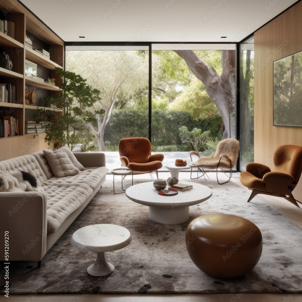 Fototapeta premium Large luxury modern bright interiors Living room. Generative Ai.