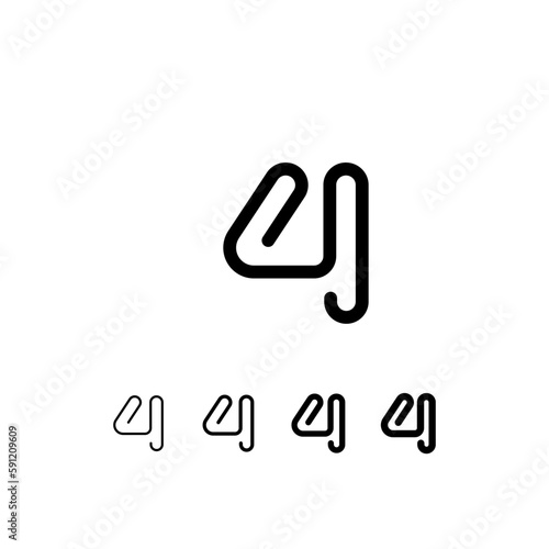 Digital technology font rounded alphabet, including set from five of different thicknesses trendy number 4, modern minimal trendy vector illustration 10EPS