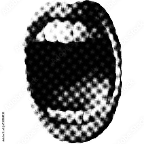 Fotomurale Opened woman mouth in scream as retro halftone collage elements for mixed media design