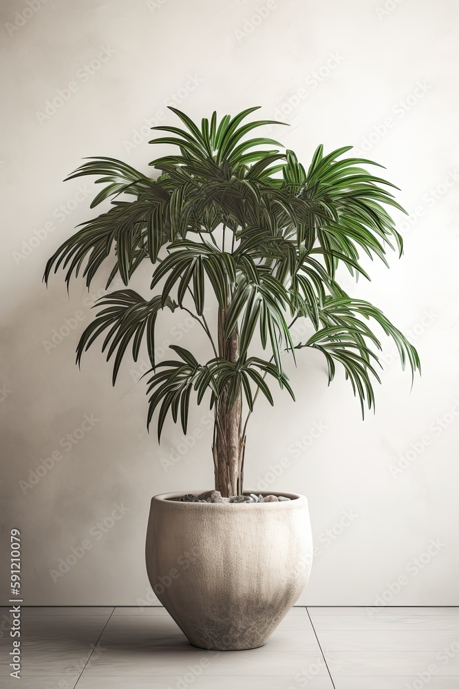 Obraz premium Tropical plants banana in a pot on a white background. Generative AI