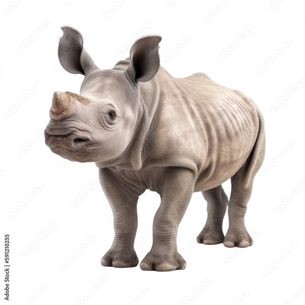 baby rhinoceros isolated on a transparent background, generative ai