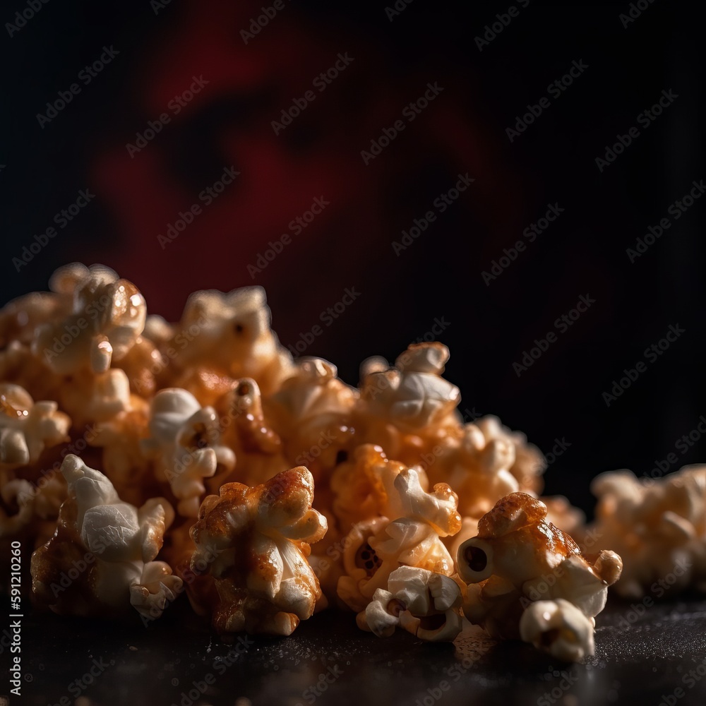 A pile of caramelized popcorn on a table ai generative illustration A pile of caramelized popcorn on a table ai generative illustration
