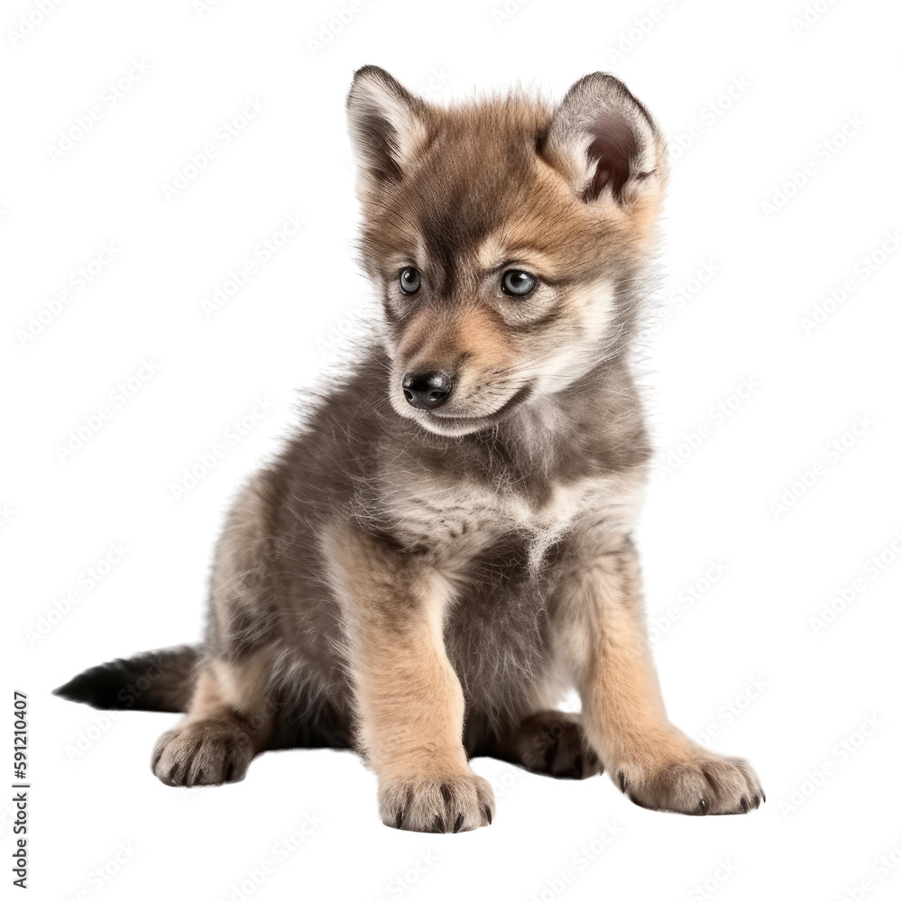 baby wolf isolated on a transparent background, generative ai