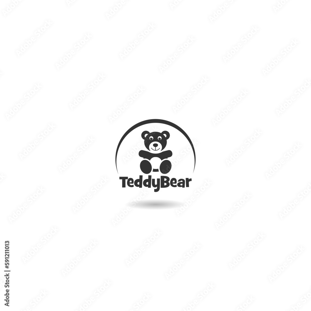 Cute teddy bear logo icon with shadow