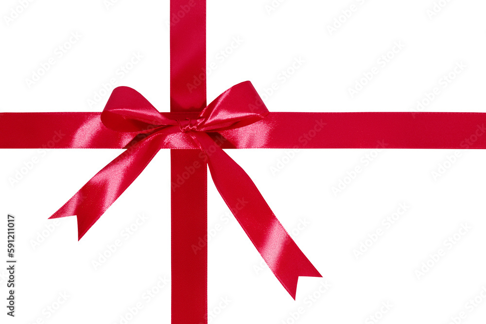 Gift wrapping design with red ribbons and bow isolated on transparent background Gift wrapping design with red ribbons and bow isolated on transparent background