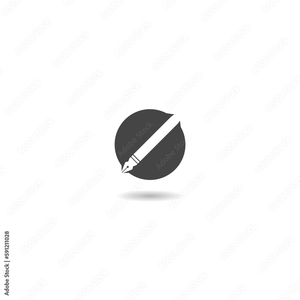 Fountain pen circle logo icon with shadow Fountain pen circle logo icon with shadow