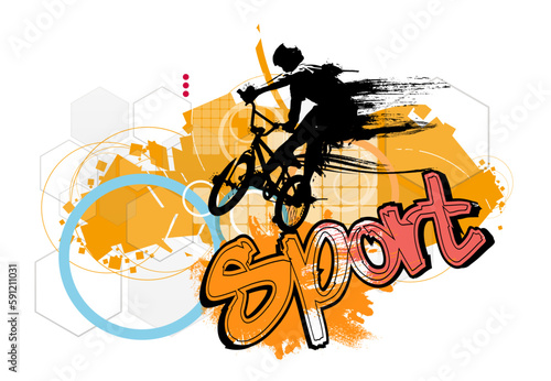 Active young man doing tricks on a bicycle, extreme sport concept. Sport background ready for poster or banner, vector.