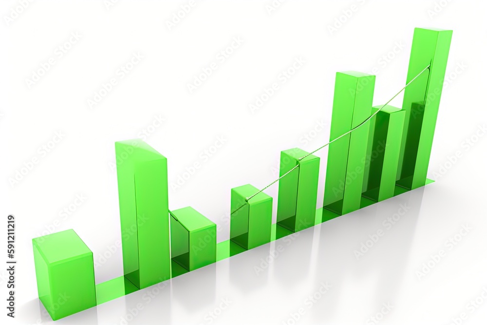 Green bar graph illustration, finance concept, white background. Generative AI Green bar graph illustration, finance concept, white background. Generative AI