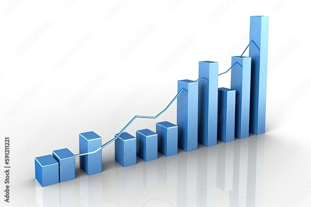 Blue bar graph illustration, finance concept, white background. Generative AI Blue bar graph illustration, finance concept, white background. Generative AI