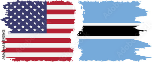 Botswana and USA grunge flags connection vector