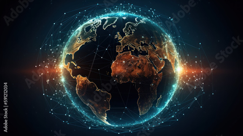 Global network, futuristic technology background, satellite internet network connection, business intelligence concept created with generative AI technology