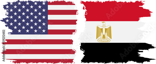 Egypt and USA grunge flags connection vector