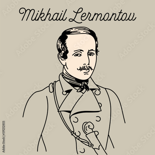 Mikhail Lermontov was a Russian poet, prose writer, playwright and artist. Lieutenant of the Guards Hussar Regiment. Vector.