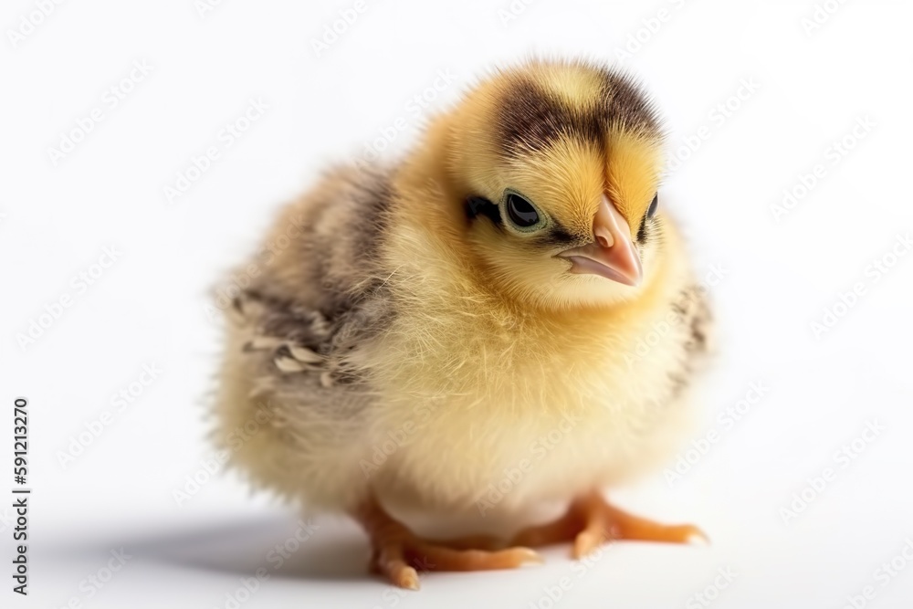 Young yellow baby chicks on white