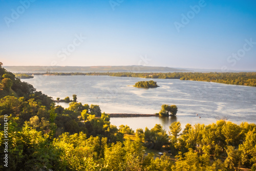 View of the natural landscape of Kanev and the Dnieper River from Shevchenko Mountain photo