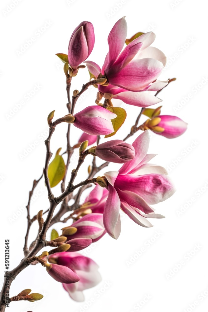 Pink magnolia flowers on white background