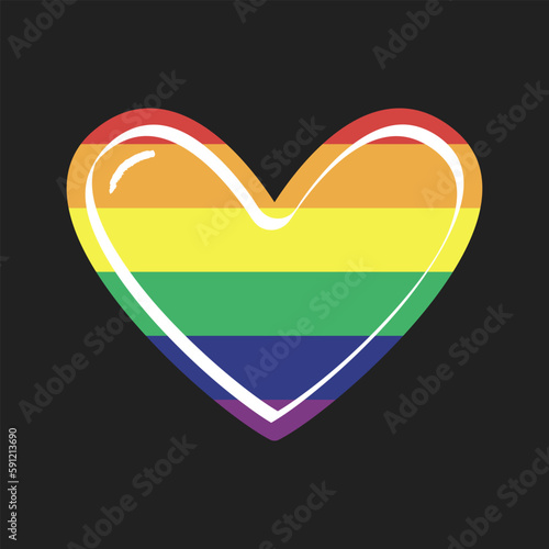 Rainbow flag in heart shape. Pride LGBTQ love. Lesbian, gay, bisexual, transgender, queer symbol. Flat icon isolated on white background