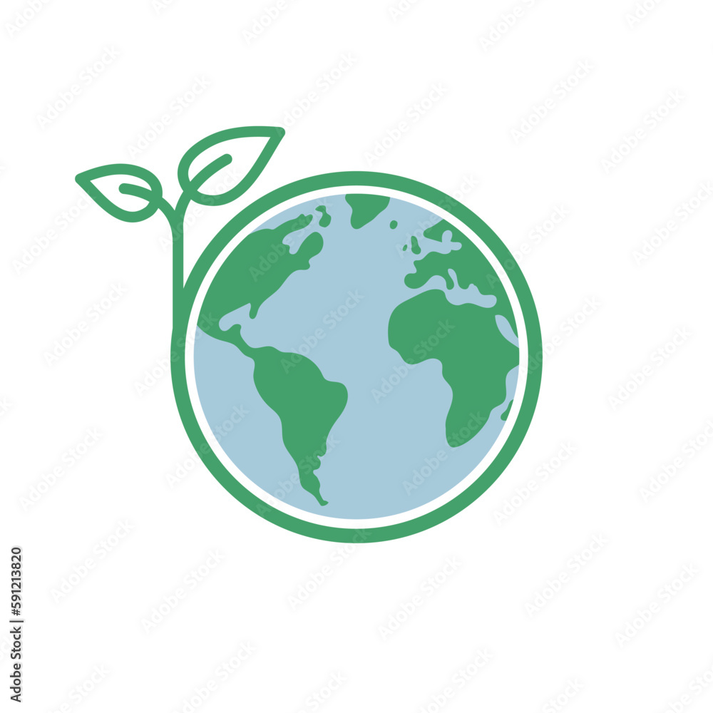 Planet earth icon with leaf protecting it. Save the world, eco-friendly symbol. Protect the environment.