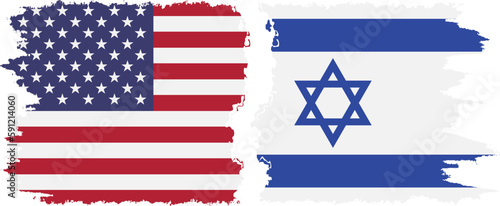 Israel and USA grunge flags connection vector