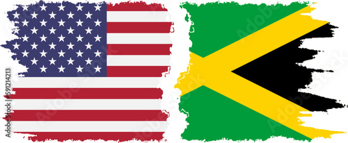 Jamaica and USA grunge flags connection vector