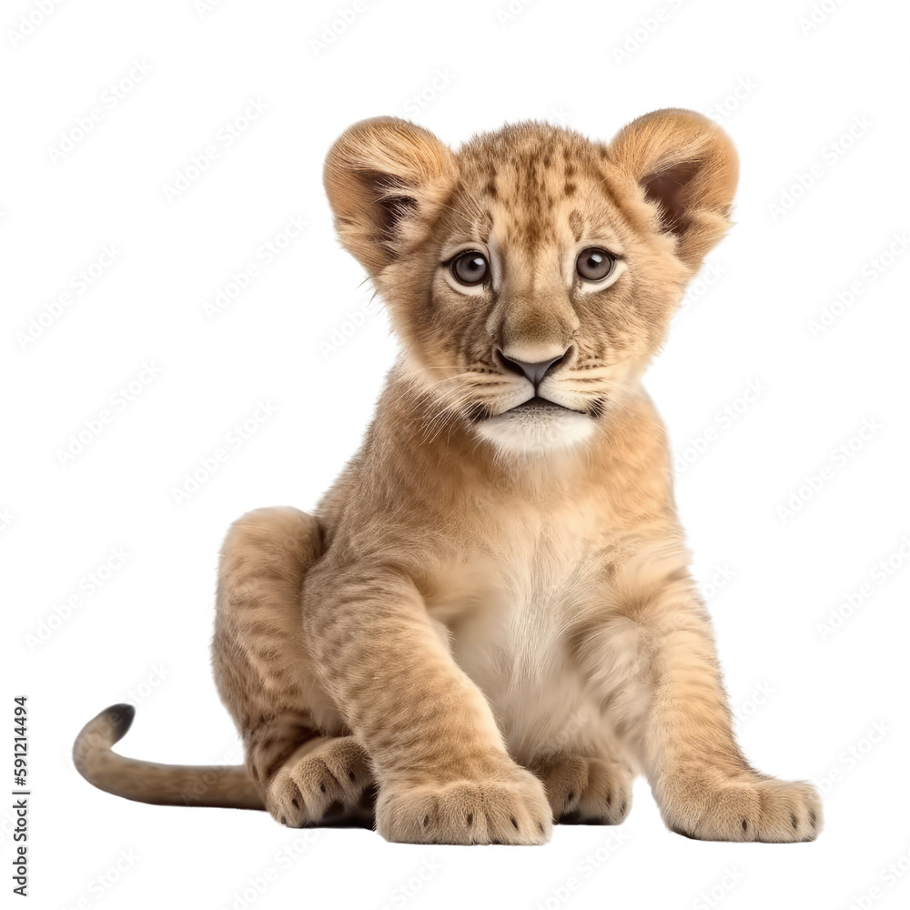 lion cub isolated on a transparent background, generative ai lion cub isolated on a transparent background, generative ai