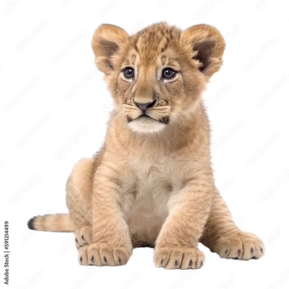 lion cub isolated on a transparent background, generative ai