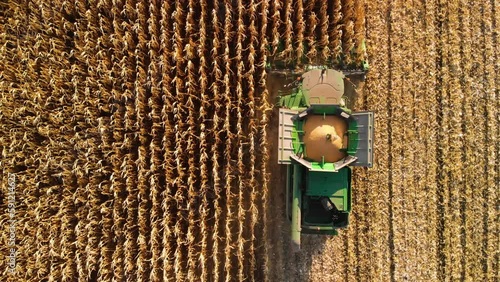 Wheat harvesting machine agriculture  aerial footage