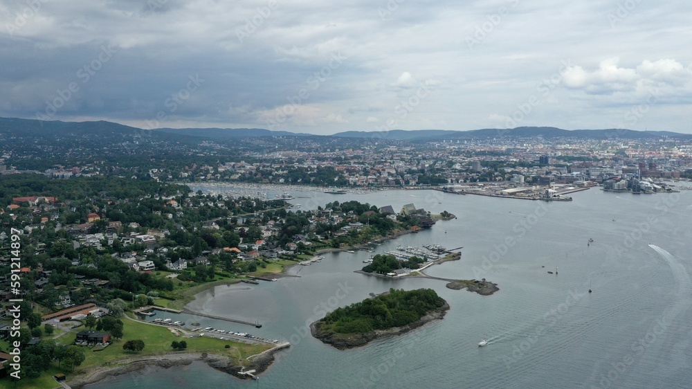 vue panoramique et aérienne du fjord d'Oslo