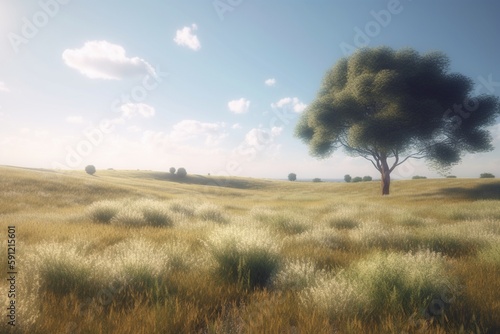 A minimalist landscape with a field or meadow  Generative AI