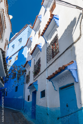 Typical beautiful Moroccan architecture in Chefchaouen Blue City Medina in Morocco © Philippe