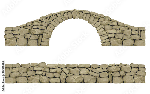 Stone arched ancient bridge made of boulders