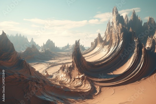 A surreal illustration of a distorted or twisted landscape, Generative AI