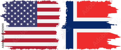 Norway and USA grunge flags connection vector