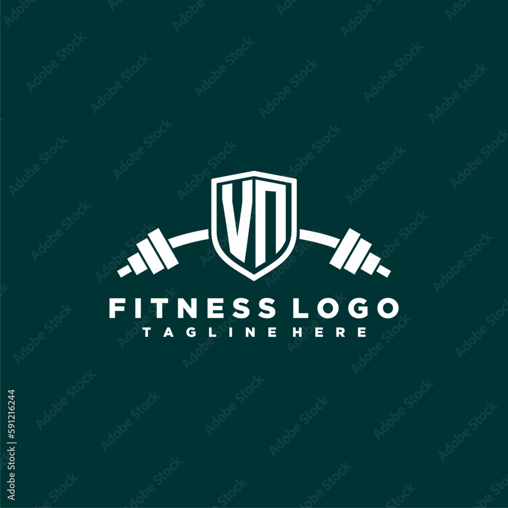 VN initial monogram for fitnes or gym logo with creative shield and ...