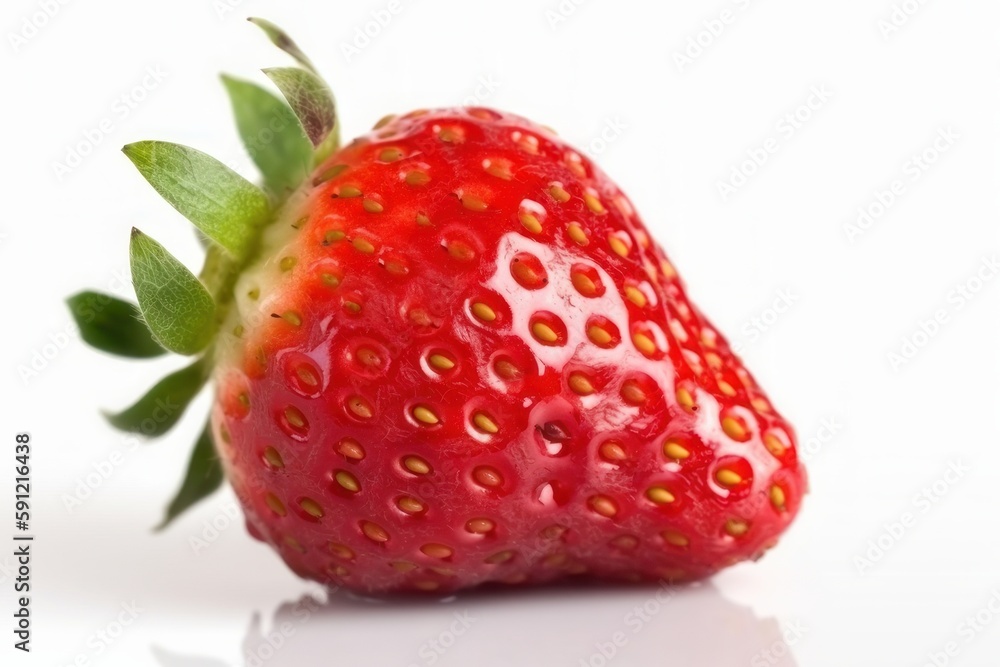 Detailed closeup of fresh, sweet strawberry on white background, with generative AI technology Detailed closeup of fresh, sweet strawberry on white background, with generative AI technology