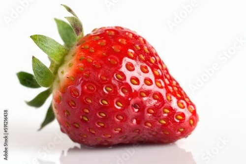 Detailed closeup of fresh, sweet strawberry on white background, with generative AI technology