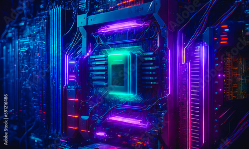 Quantum computer  motherboard  quantum processor unit. New technologies  future. Generative AI.