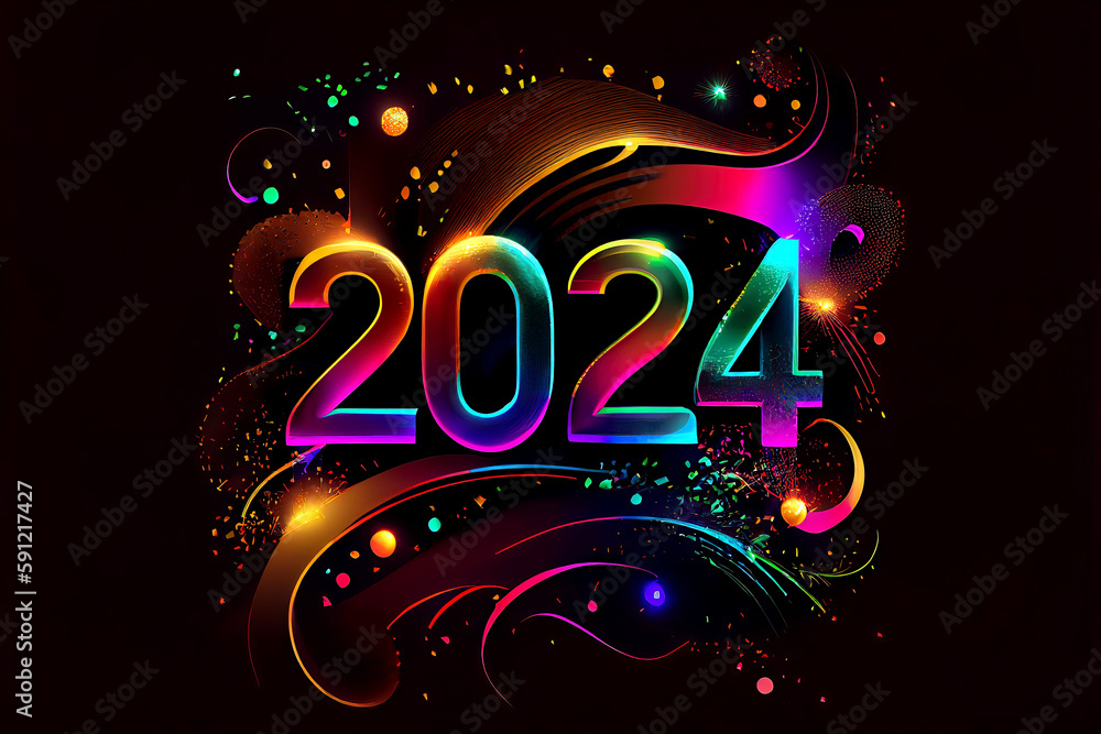 Happy New Year 2024 party banner (Generative AI) Stock Illustration