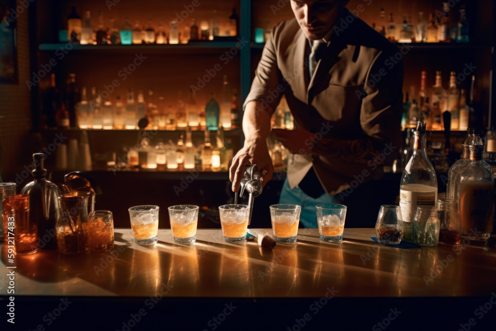 Enjoying the art of mixology with fancy liquor cocktails in the soft light ambiance. generative ai.