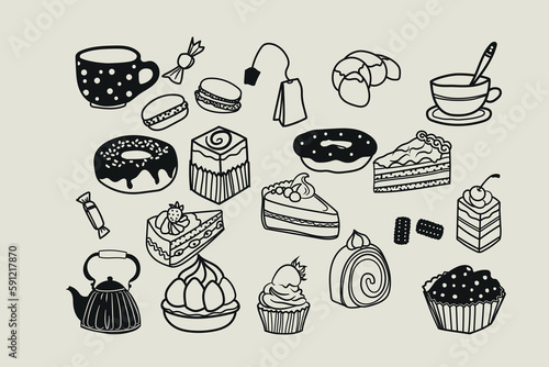 Tea and cake vector clipart collection