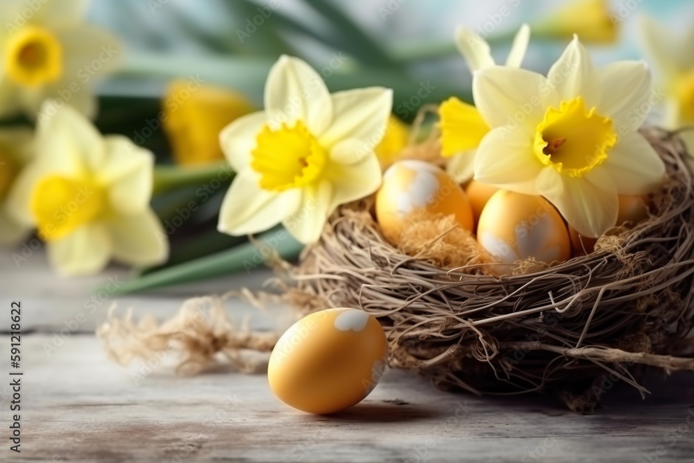 daffodils in beautiful natural landscape with bokeh in Background daffodils in beautiful natural landscape with bokeh in Background
