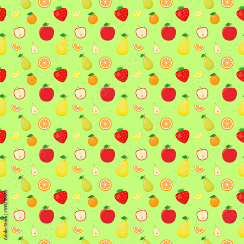 Seamless fruit pattern with apple, pear, orange, strawberry