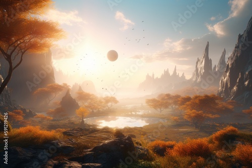 A surreal illustration of a fantastic or magical landscape, Generative AI