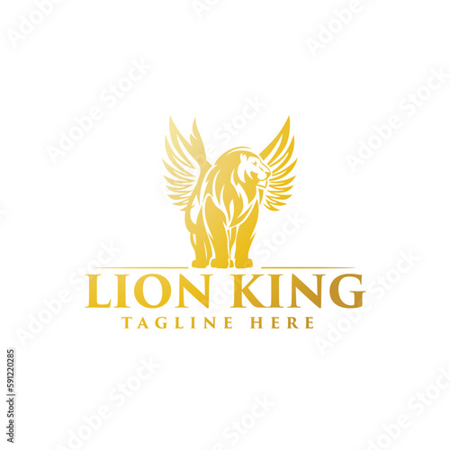 Royal king lion crown symbols. Elegant gold Leo animal logo. Premium luxury brand identity icon set. Vector illustration.
