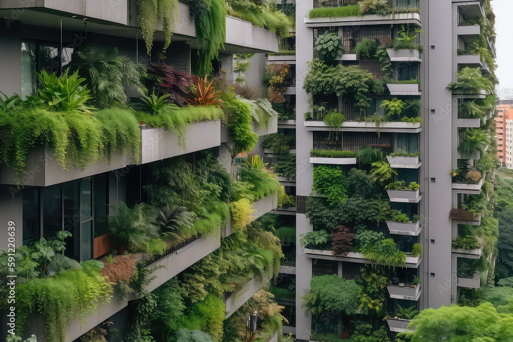 ecological city covered with plants and greenery, generative ai ecological city covered with plants and greenery, generative ai