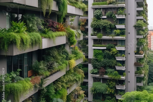 ecological city covered with plants and greenery  generative ai