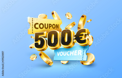 500 euro coupon gift voucher, cash back banner special offer. Vector illustration